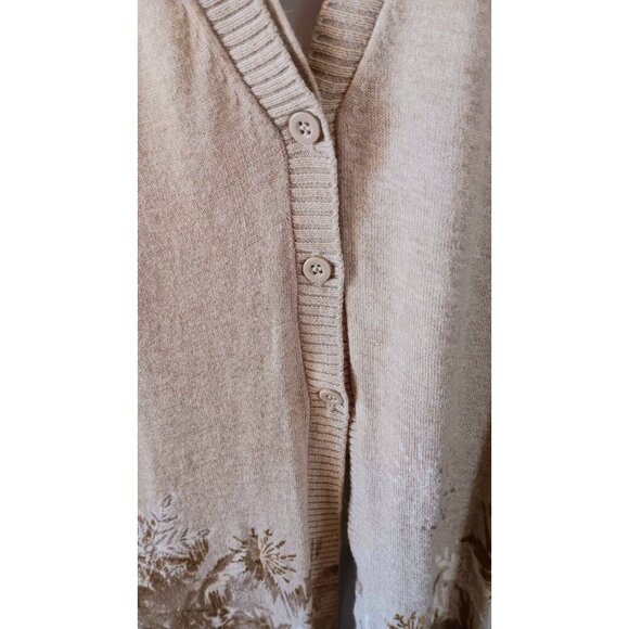 Snowflakes Winter Cardigan Sweater Gold Leaves Tan Holiday XXL - Picture 7 of 14